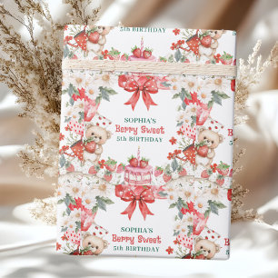 Vintage Strawberry Berry Sweet 5th Birthday Wrapping Paper