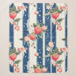 Vintage Strawberry Blue Cream Cottagecore Sherpa Blanket