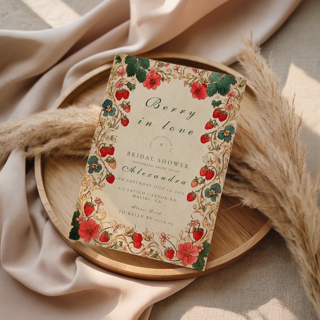 Vintage Strawberry Botanical Bridal Shower Invitation (Creator Uploaded)
