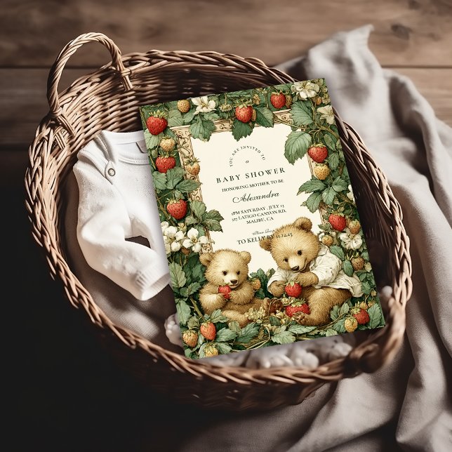 Vintage Strawberry Cottagecore Baby Shower Invitation (Creator Uploaded)