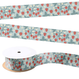 Vintage Strawberry Cottagecore Floral Botanical Satin Ribbon