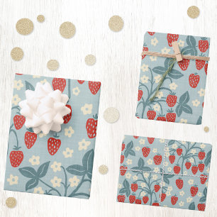 Vintage Strawberry Cottagecore Floral Botanical Wrapping Paper Sheet
