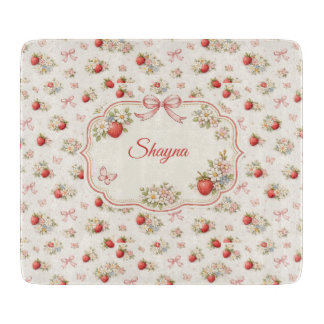 Vintage Strawberry Floral Seamless cottagecore Cutting Board