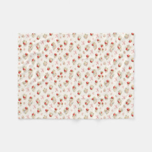 Vintage Strawberry Floral Seamless cottagecore Fleece Blanket