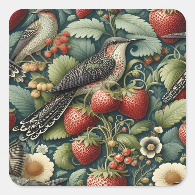 Vintage Strawberry Fruit Pattern Wallpaper Square Sticker (Front)