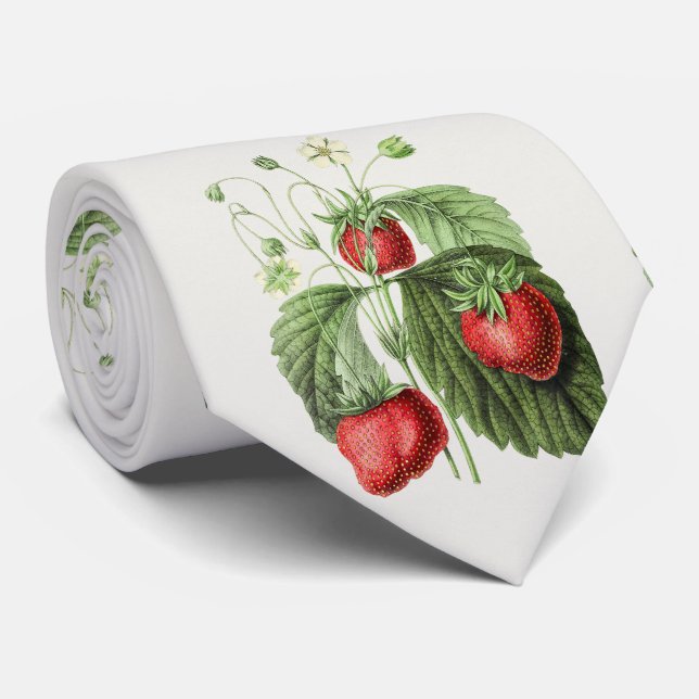 Vintage Strawberry Fruit Red Green White Art Tie (Rolled)