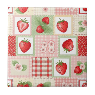 Vintage Strawberry Garden Floral Pattern Tile