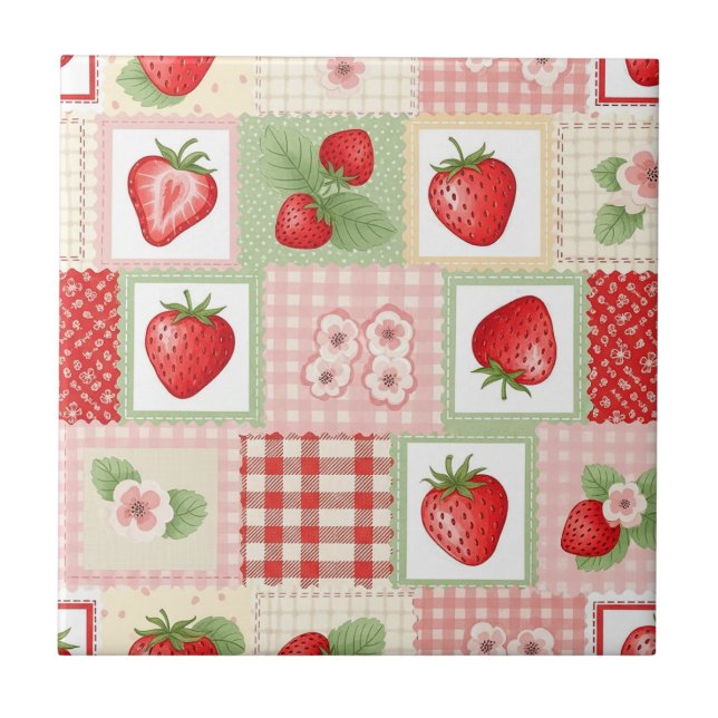 Vintage Strawberry Garden Floral Pattern Tile (Front)