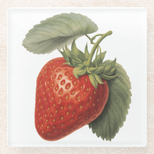 Vintage Strawberry Glass Coaster