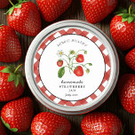 Vintage Strawberry Homemade Mason jar  Classic Round Sticker<br><div class="desc">Country style Personalized hand painted watercolor Strawberry  jam jar label with red and white gingham border. Use for your homemade jam's or anything you choose. Makes great gift. Fill your information on label and enjoy.</div>