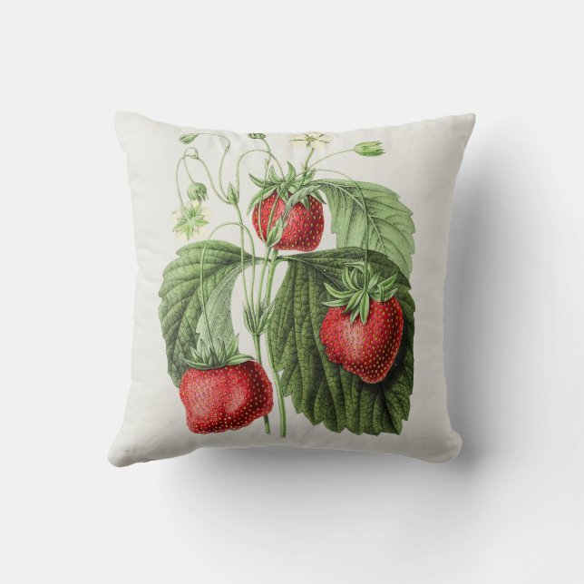 Vintage Strawberry Illustration Throw Pillow (Back)