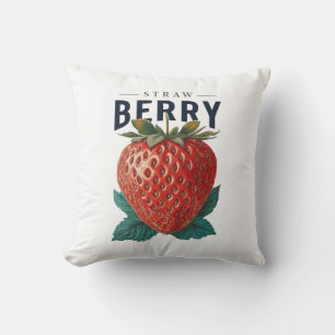 Vintage Strawberry Illustration Throw Pillow