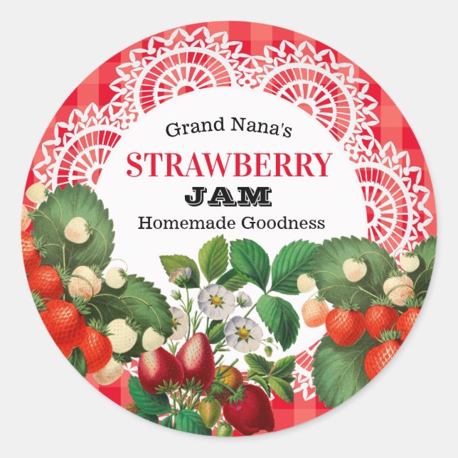 Vintage Strawberry Jam Label Gingham (Front)