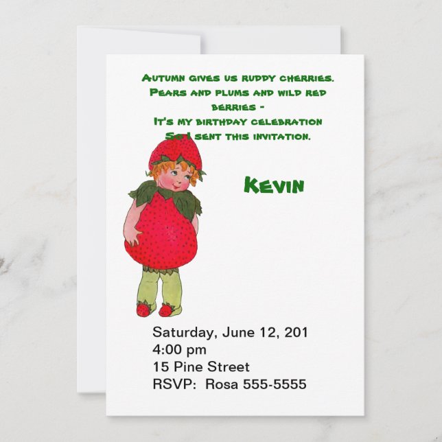 Vintage Strawberry Kid Birthday Party Invitation (Front)