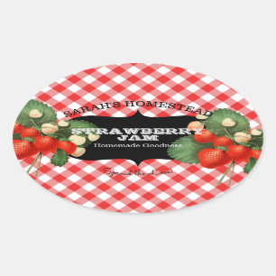 Vintage Strawberry Label Fruit Preserve Gingham