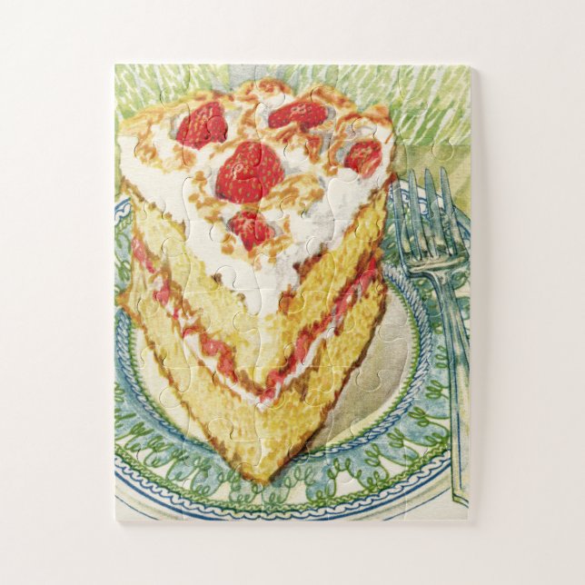 Vintage Strawberry Layer Cake Jigsaw Puzzle (Vertical)