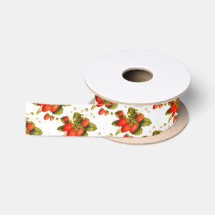 Vintage strawberry orchard satin ribbon