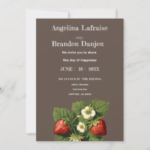 Vintage  strawberry orchard wedding invitation
