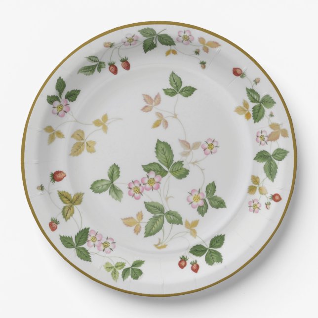 Vintage Strawberry Pattern Party Paper Plates (Front)
