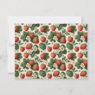Vintage Strawberry Pattern with Blossoms Postcard