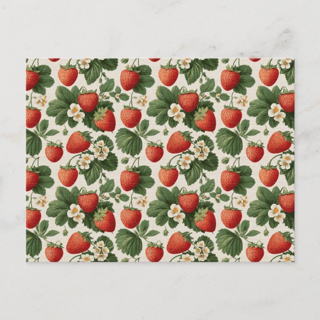 Vintage Strawberry Pattern with Blossoms Postcard (Front)