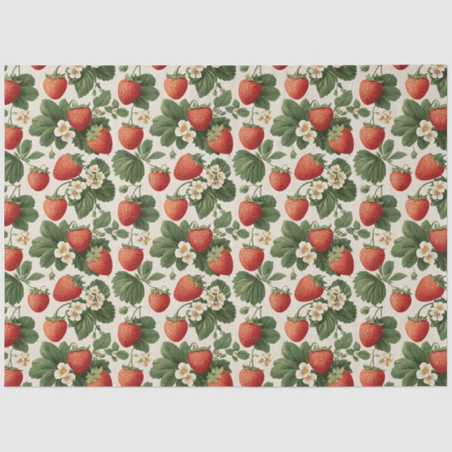 Vintage Strawberry Pattern with Blossoms Tissue Paper (Front)