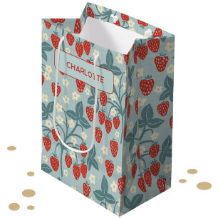 Vintage Strawberry Personalized Floral Botanical Medium Gift Bag