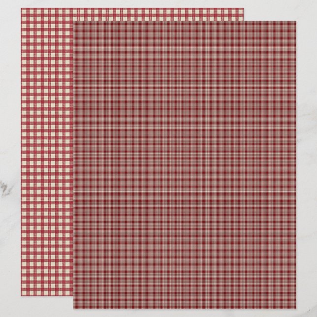 Vintage Strawberry Plaid Scrapbook Paper (Front/Back)