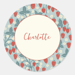 Vintage Strawberry Plant Pattern Personalized Name Classic Round Sticker
