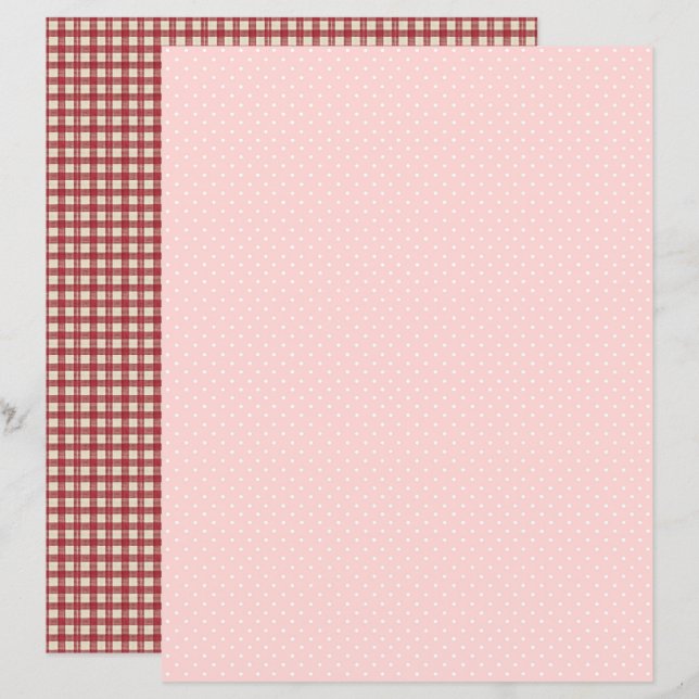 Vintage Strawberry Polka Dots Scrapbook Paper (Front/Back)