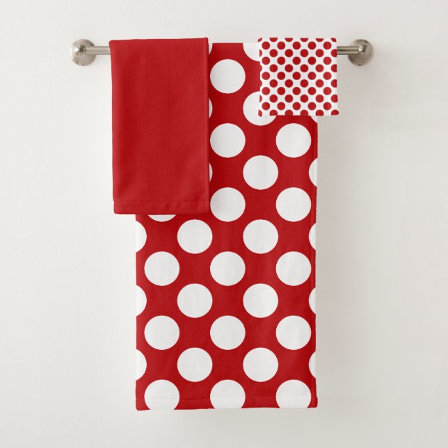 Vintage Strawberry Red Polka Dots Bath Towel Set (Insitu)