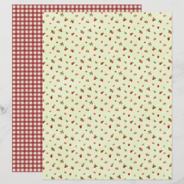 Vintage Strawberry Scrapbook Paper (Front/Back)
