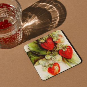 Vintage strawberry square paper coaster