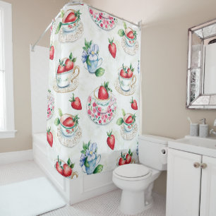 Vintage Strawberry Teacup Floral Pattern