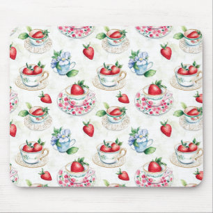 Vintage Strawberry Teacup Floral Pattern Mouse Pad