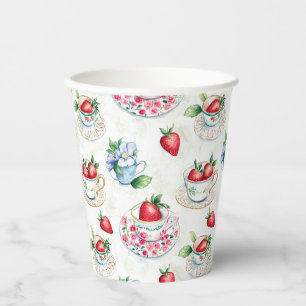 Vintage Strawberry Teacup Floral Pattern Paper Cups