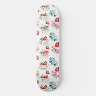 Vintage Strawberry Teacup Floral Pattern Skateboard