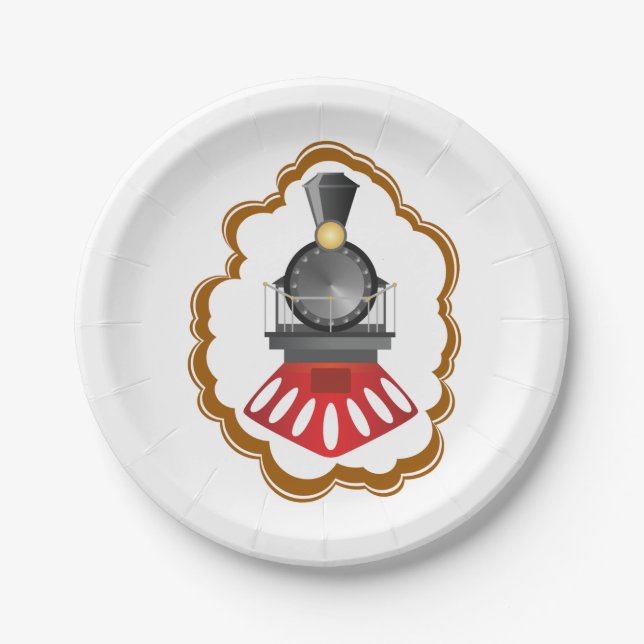 Vintage Stream Train Paper Plate (Front)