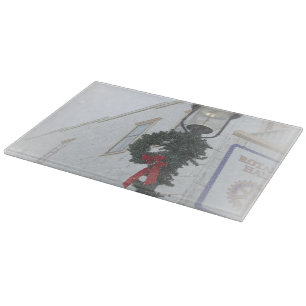 Vintage street light winter wreath white Christmas Cutting Board