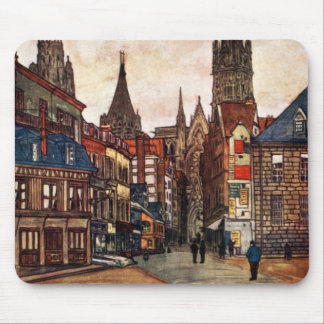 Vintage Street Scene Rouen France Medieval Mouse Pad