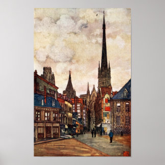 Vintage Street Scene Rouen France Medieval Poster