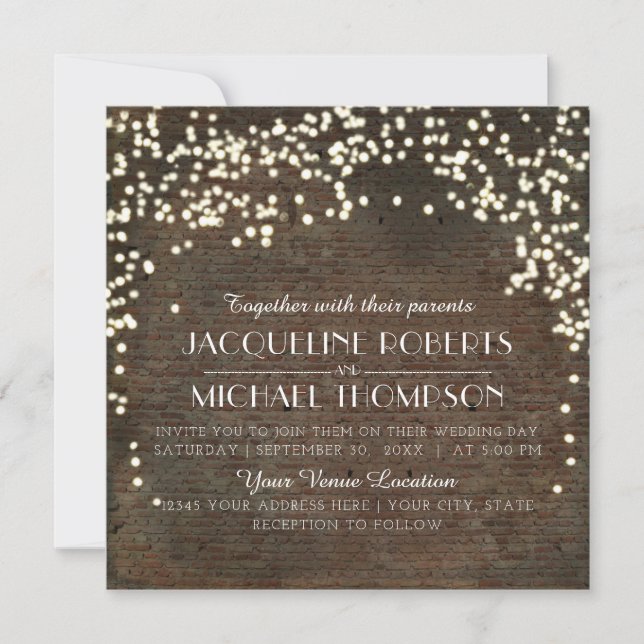 Vintage String Lights Industrial Warehouse Brick Invitation (Front)