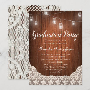 Vintage String Lights Mason Jar Graduation Party Invitation