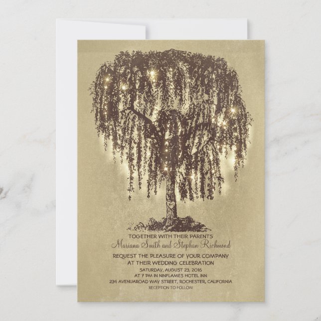 Vintage String Lights Tree Rustic Wedding Invites (Front)