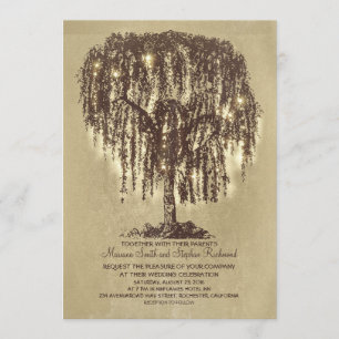 Vintage String Lights Tree Rustic Wedding Invites