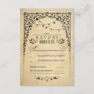vintage string lights wedding RSVP card