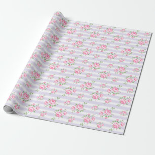 Vintage stripe and  floral roses classic lavendar wrapping paper