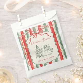 Vintage Stripe Bow Christmas Dinner Favour Bag