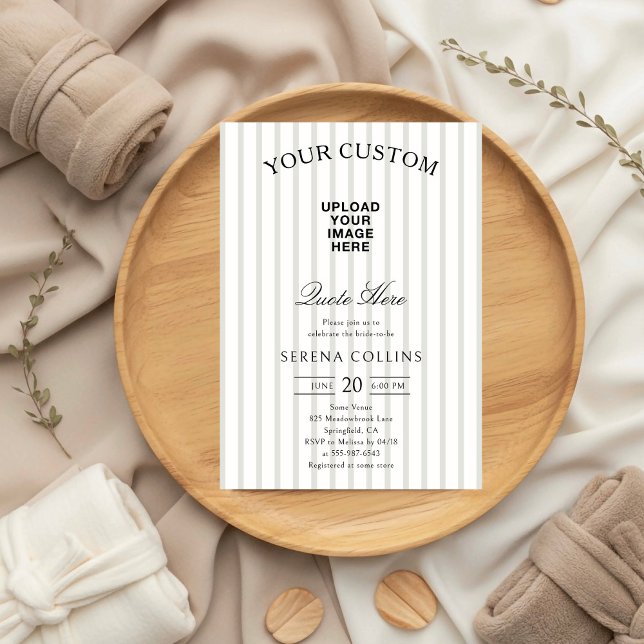 Vintage Stripe Custom Image Sage Bridal Shower  Invitation (Creator Uploaded)