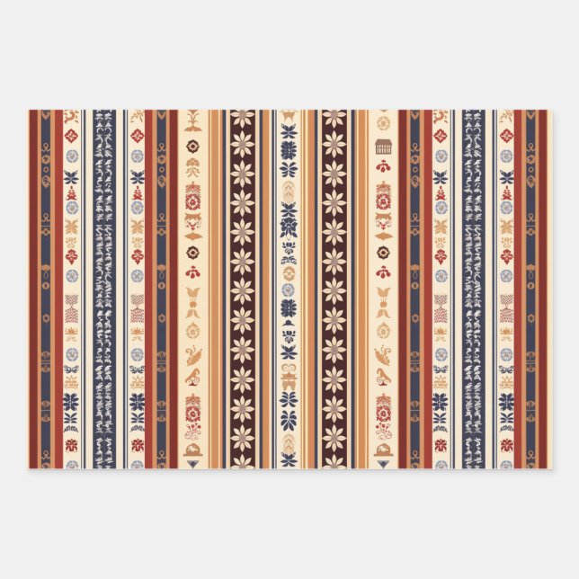 Vintage Stripe Patterns Christmas  Wrapping Paper Sheet (Front)